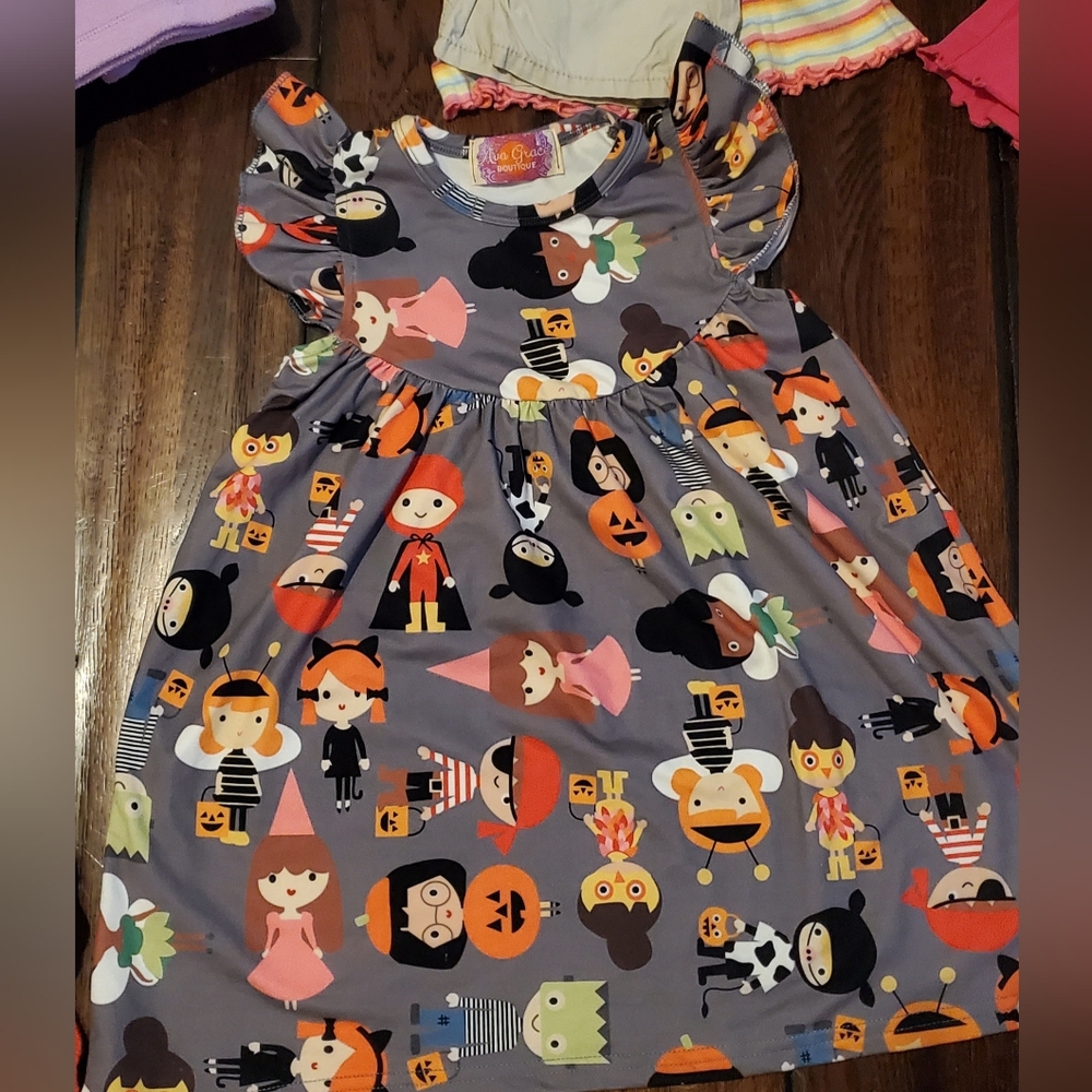 Kids Halloween Costume Dress - Gray with Colorful Characters